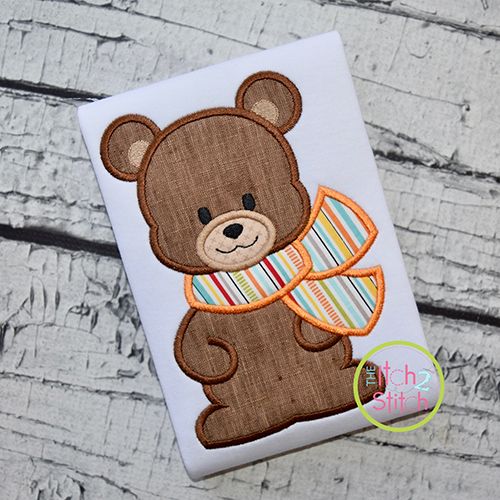 Bear with Scarf Boy Applique | Machine Embroidery Designs by JuJu