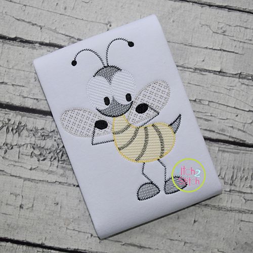 Bee Flexing Muscles Sketch Embroidery | Machine Embroidery Designs by JuJu
