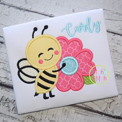 Bee Hugs Flower Applique | Machine Embroidery Designs by JuJu