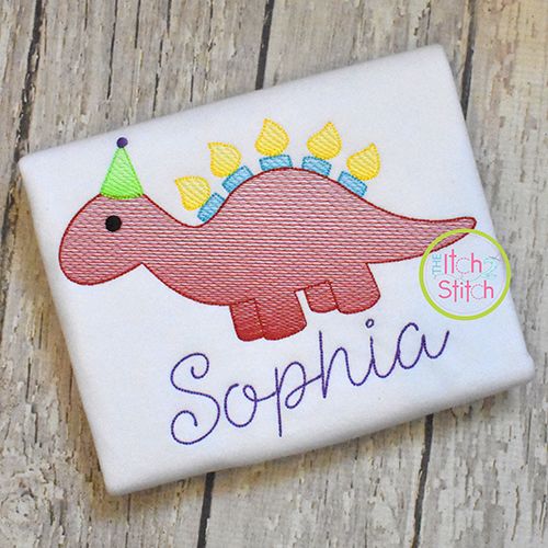 Birthday Stegosaurus Sketch | Machine Embroidery Designs by JuJu