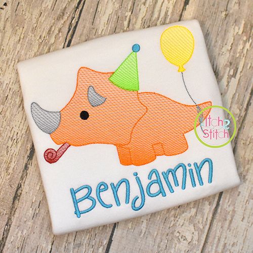 Birthday Triceratops Sketch | Machine Embroidery Designs by JuJu