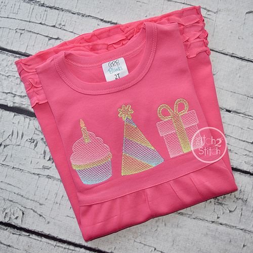 Birthday Trio Sketch Embroidery | Machine Embroidery Designs by JuJu