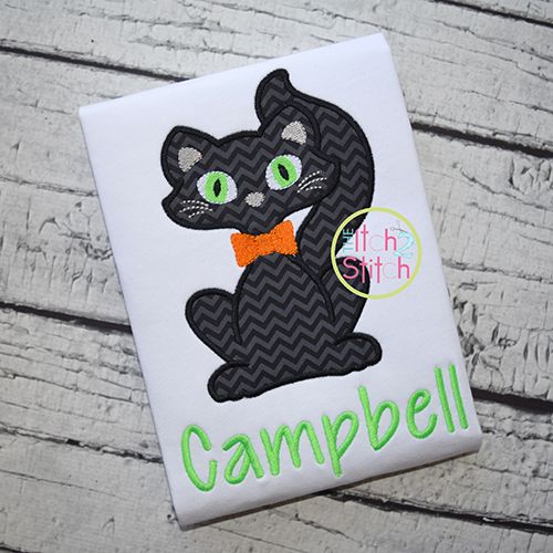 Black Cat Boy Applique | Machine Embroidery Designs by JuJu