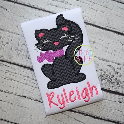 Black Cat Girl Applique | Machine Embroidery Designs by JuJu