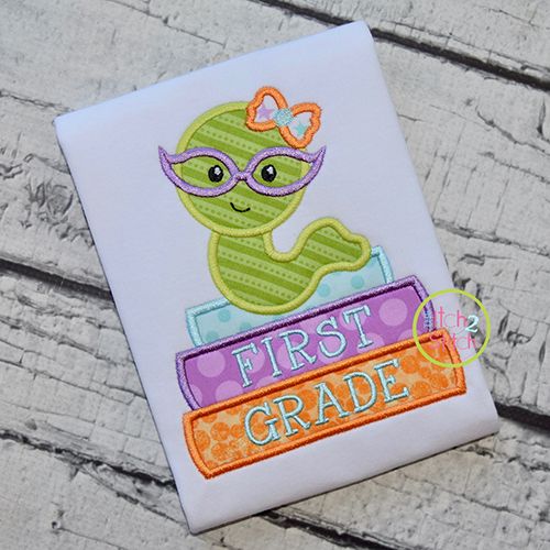 Bookworm Elementary Grades Girl Applique Design Set