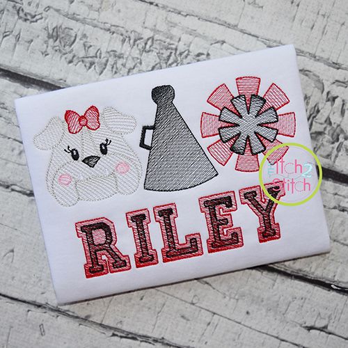 Bulldog Cheer Trio Sketch Embroidery | Machine Embroidery Designs by JuJu