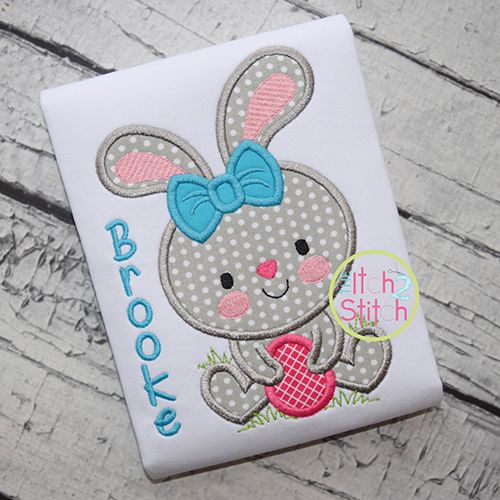 Bunny Girl Holding Egg 2 Applique | Machine Embroidery Designs by JuJu