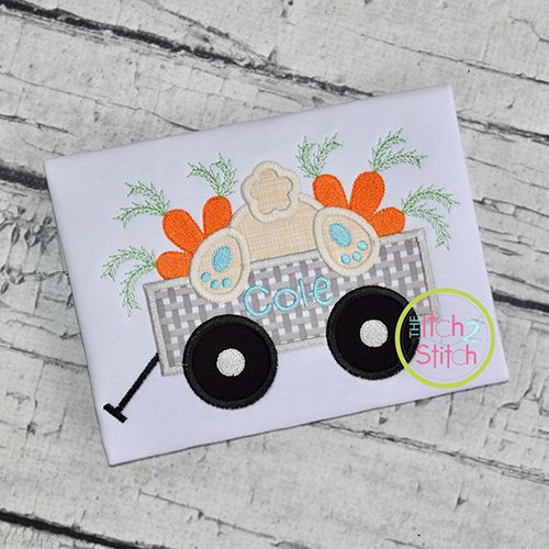 Bunny Carrot Wagon Applique Design | Machine Embroidery Designs by JuJu