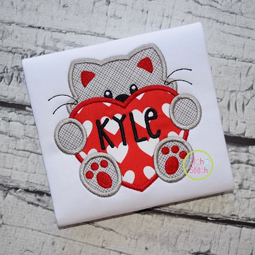 Cat With Heart Boy Applique | Machine Embroidery Designs by JuJu