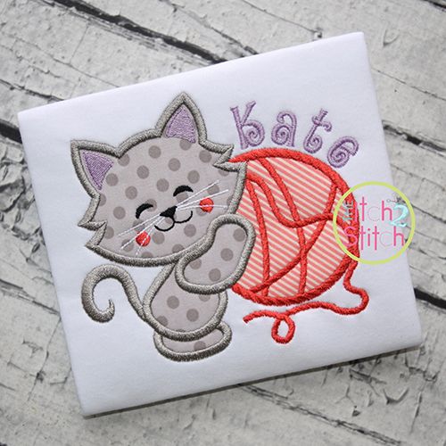 Cat Hugs Yarn Applique | Machine Embroidery Designs by JuJu