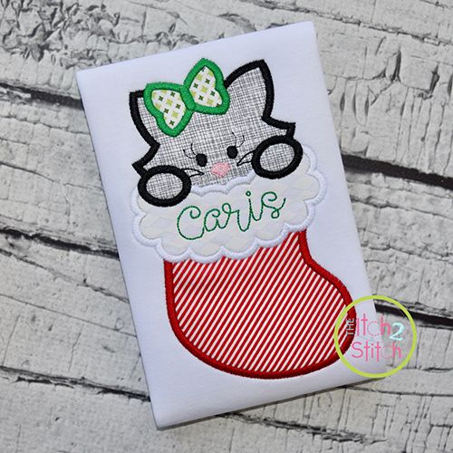 Cat in Stocking Girl Applique | Machine Embroidery Designs by JuJu