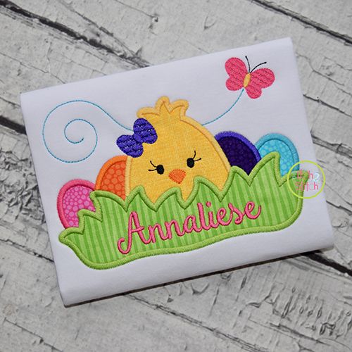 Chick in the Grass Girl Applique | Machine Embroidery Designs by JuJu