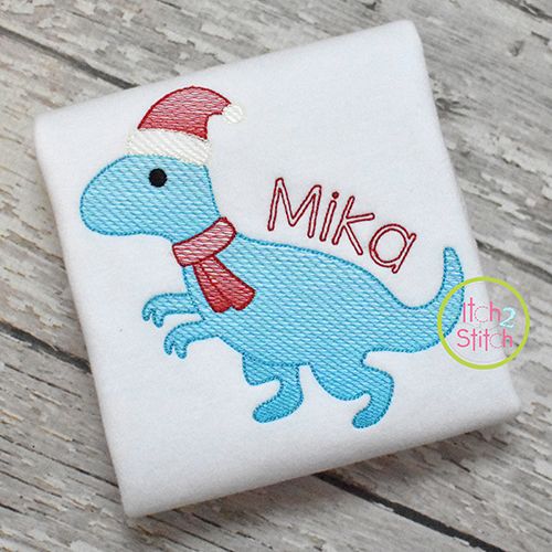 Christmas T-Rex Sketch | Machine Embroidery Designs by JuJu