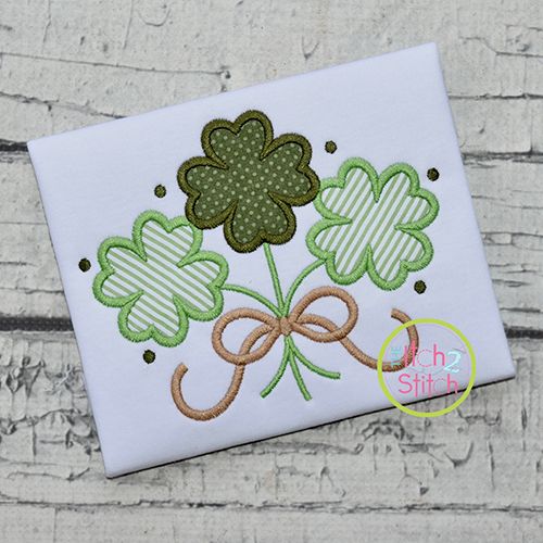 Clover Trio with Bow Applique Design | Machine Embroidery Designs by JuJu