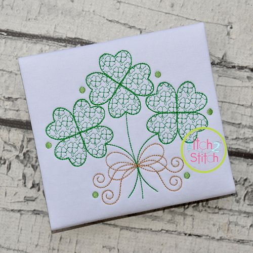 Clover Trio with Bow Motif Embroidery Design | Machine Embroidery Designs by JuJu