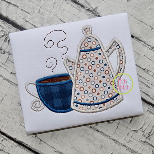 Coffee Pot Applique | Machine Embroidery Designs by JuJu