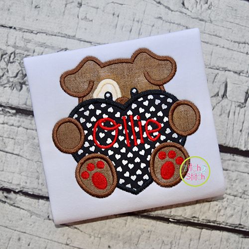 Dog With Heart Boy Applique | Machine Embroidery Designs by JuJu