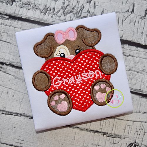 Dog With Heart Girl Applique | Machine Embroidery Designs by JuJu