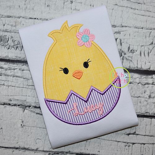 Egg Shaped Chick Girl Applique | Machine Embroidery Designs by JuJu