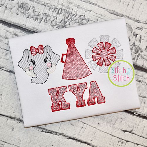 Elephant Cheer Trio Sketch Embroidery | Machine Embroidery Designs by JuJu