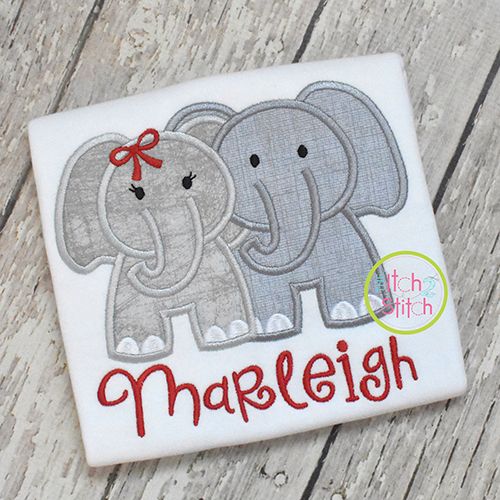 Elephant Pair Applique Digital Machine Embroidery Designs by JuJu