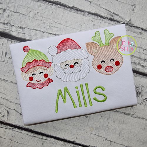 Elf Santa Deer Trio Boy Sketch Embroidery | Machine Embroidery Designs by JuJu