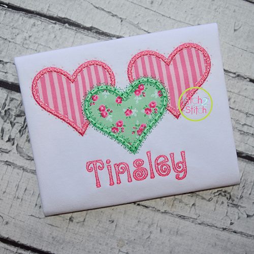 Fancy Heart Trio Applique | Machine Embroidery Designs by JuJu