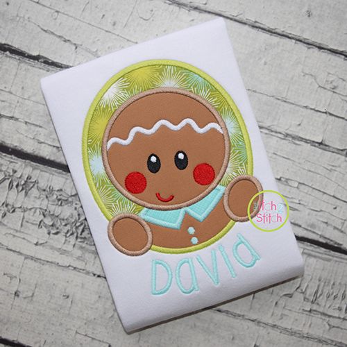 Gingerbread Oval Boy Applique | Machine Embroidery Designs by JuJu