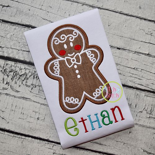 Gingerbread Cookie Boy Applique | Machine Embroidery Designs by JuJu