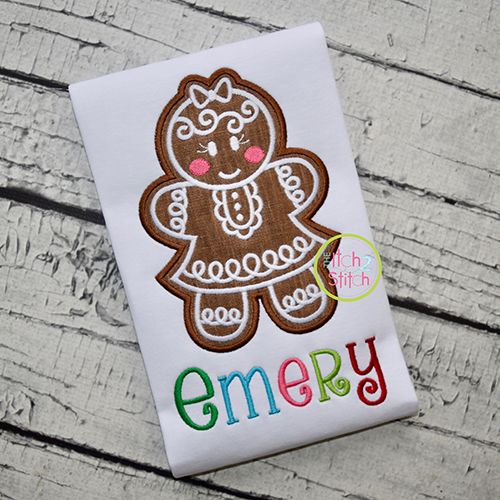 Gingerbread Cookie Girl Applique | Machine Embroidery Designs by JuJu