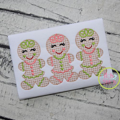 Gingerbread Girl Trio Motif Embroidery | Machine Embroidery Designs by JuJu