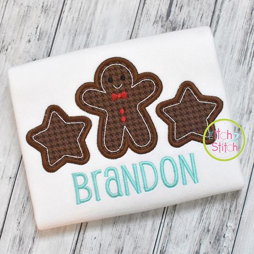 Gingerbread Man Stars Trio Applique | Machine Embroidery Designs by JuJu