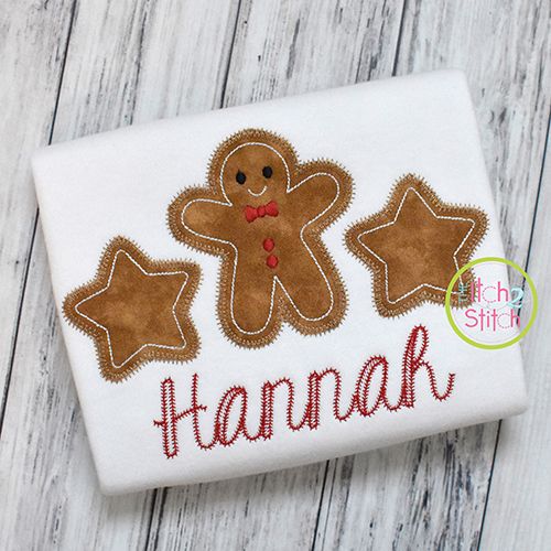 Gingerbread Man Stars Trio Zig Zag Applique | Machine Embroidery Designs by JuJu