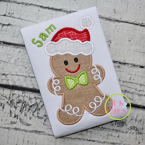 Gingerbread Santa Hat Boy Applique | Machine Embroidery Designs by JuJu