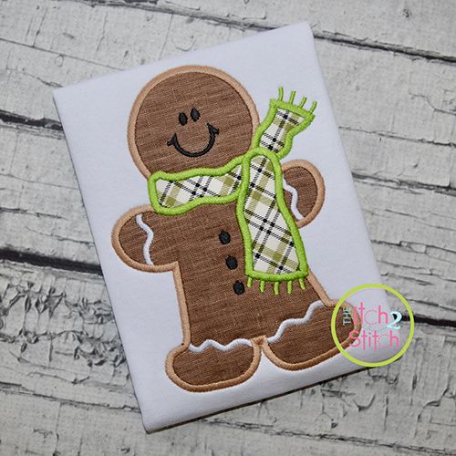 Gingerbread Man Scarf Applique | Machine Embroidery Designs by JuJu