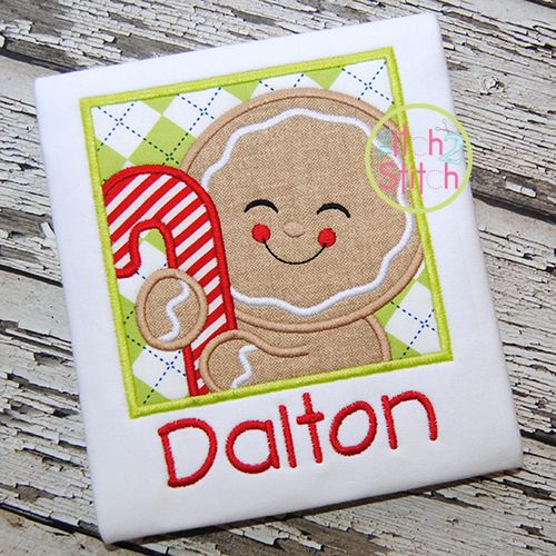 Gingerbread Candy Cane Box Boy Applique | Machine Embroidery Designs by JuJu