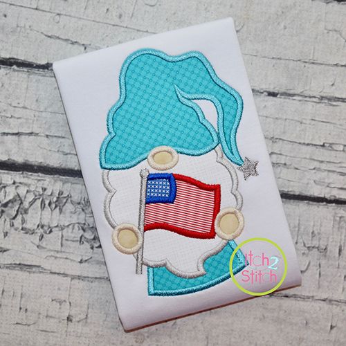 Gnome With Flag Applique | Machine Embroidery Designs by JuJu