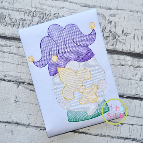 Gnome Mardi Gras Sketch Embroidery Design | Machine Embroidery Designs by JuJu