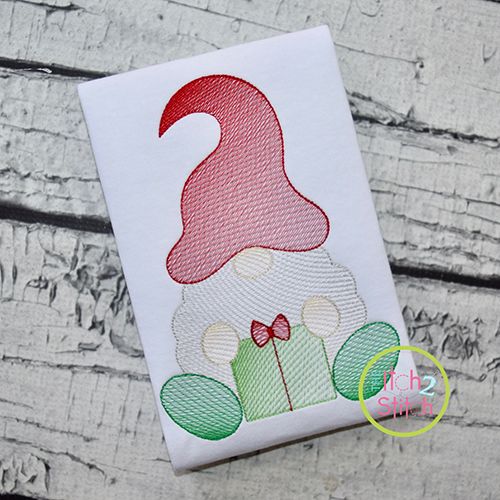 Gnome with Gift Sketch Embroidery | Machine Embroidery Designs by JuJu