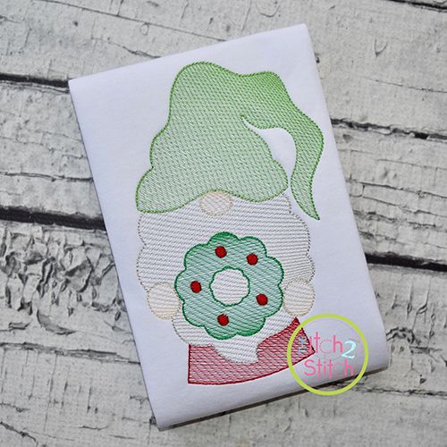 Gnome with Wreath Sketch Embroidery | Machine Embroidery Designs by JuJu