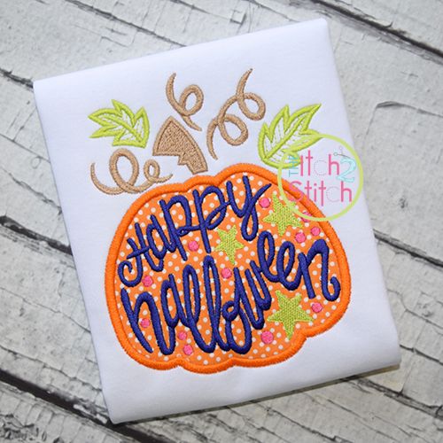 Happy Halloween Pumpkin Applique | Machine Embroidery Designs by JuJu