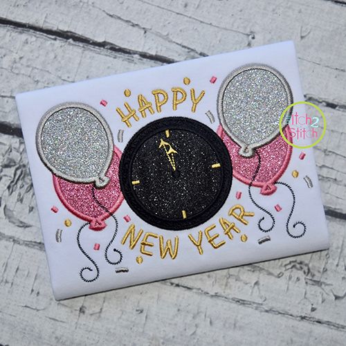 Happy New Year Clock Applique | Machine Embroidery Designs by JuJu