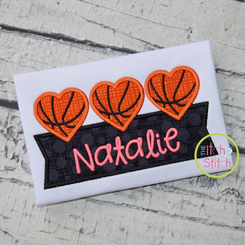 Heart Basketball Trio Banner Applique Design | Machine Embroidery Designs by JuJu