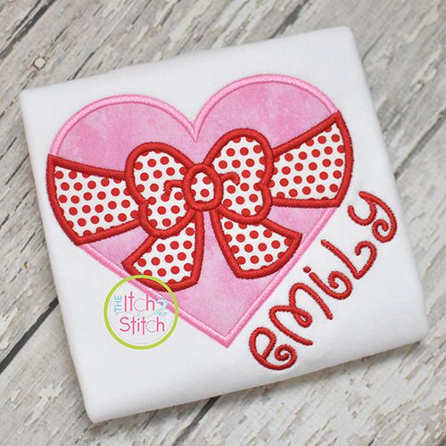 Heart Big Bow Applique | Machine Embroidery Designs by JuJu