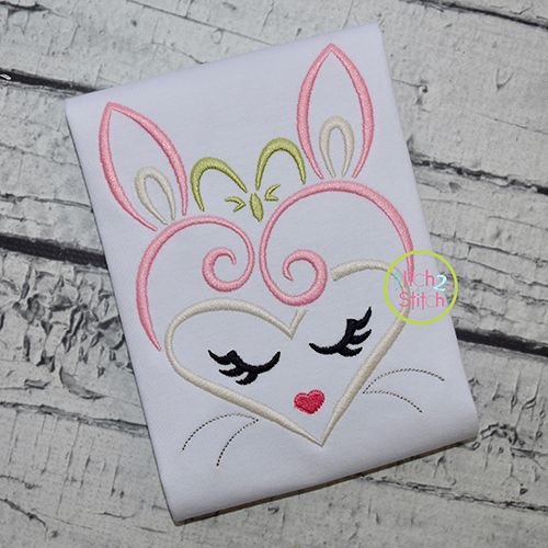 Heart Bunny Face Embroidery | Machine Embroidery Designs by JuJu