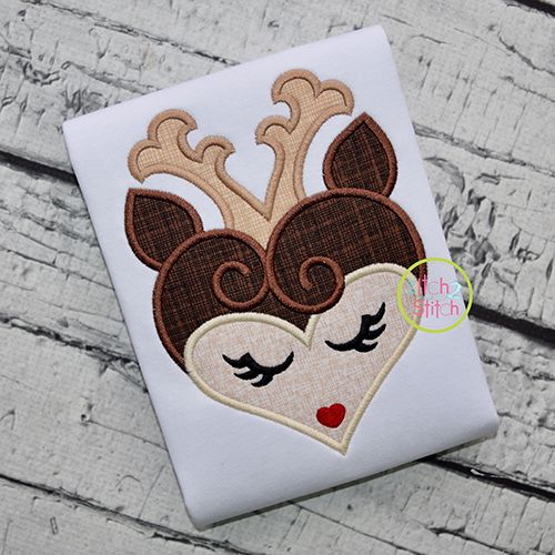 Heart Deer Face Applique | Machine Embroidery Designs by JuJu