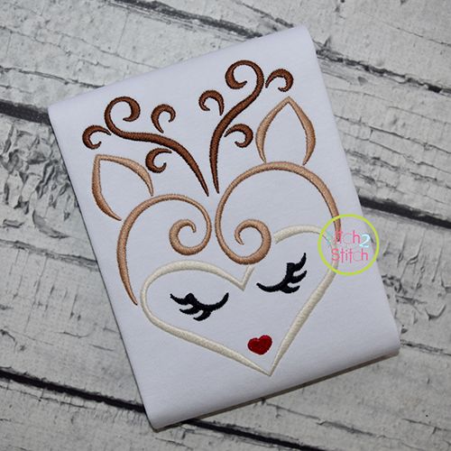 Heart Deer Face Embroidery | Machine Embroidery Designs by JuJu