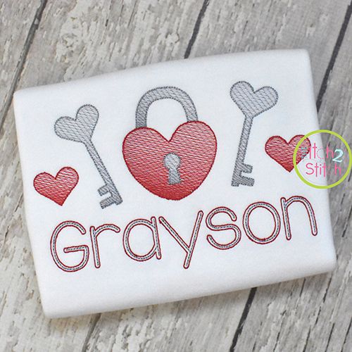 Heart Lock and Keys Sketch | Machine Embroidery Designs by JuJu
