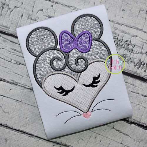 Heart Mouse Face Applique | Machine Embroidery Designs by JuJu