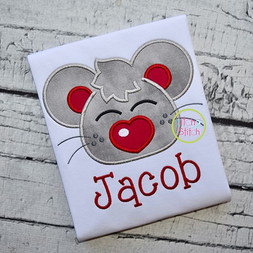 Heart Nose Mouse Boy Applique | Machine Embroidery Designs by JuJu